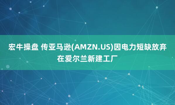 宏牛操盘 传亚马逊(AMZN.US)因电力短缺放弃在爱尔兰新建工厂